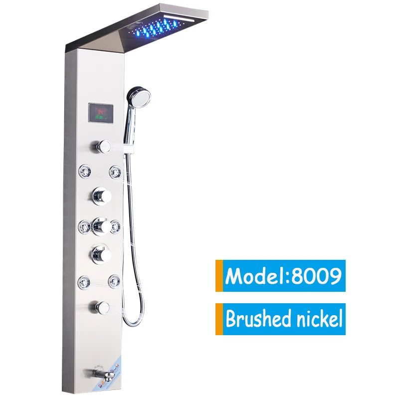 Luxury Black/Brushed Bathroom Led Shower Panel Tower System
