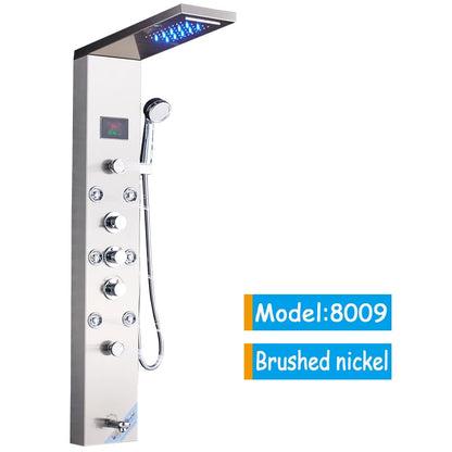 Luxury Black/Brushed Bathroom Led Shower Panel Tower System