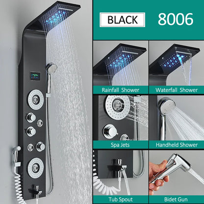 Black Nickel Led Shower Panel Six Functions Shower