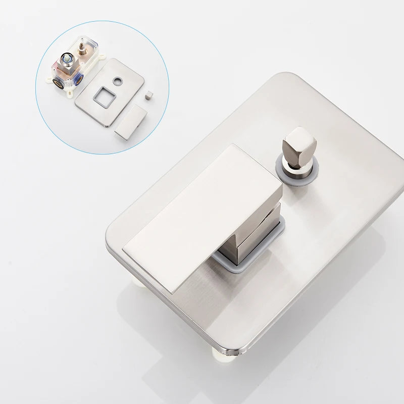 Brushed Nickel Bath Concealed Rainfall Shower Faucets Wall