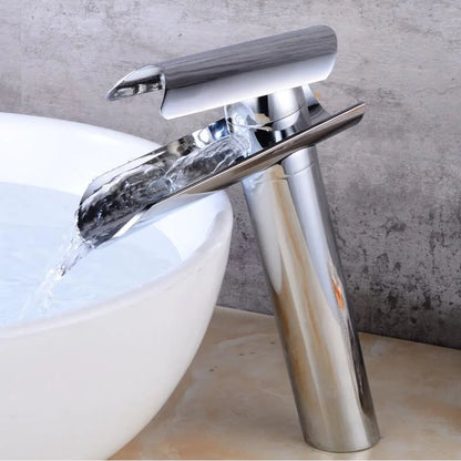 Langyo Chrome Bathroom Vanity Basin Glass Waterfall Spout