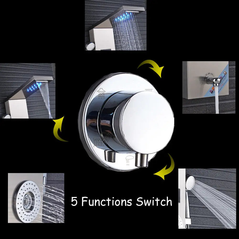 Luxury Black/Brushed Bathroom Led Shower Panel Tower System