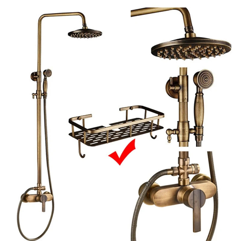 Antique Brass Bathroom Shower Faucets Rainfall Shower Head