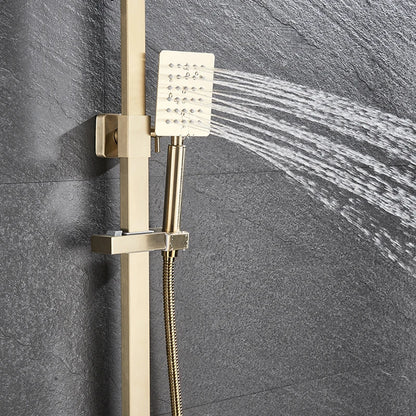 Bathroom Brushed Golden Shower Faucet Wall Mount Rainfall