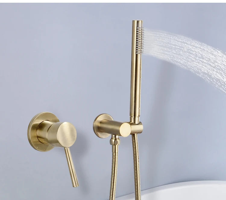 Brass Round Handheld Shower Head Brushed Gold Finish
