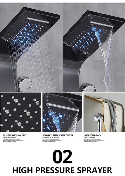 Luxury Black/Brushed Bathroom Shower Faucet Led Rainfall Shower
