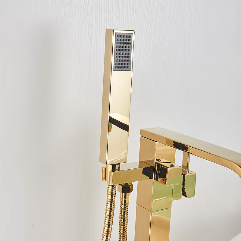 Shbshaimy Golden Floor Bathroom Bathtub Faucet Handshower Cold