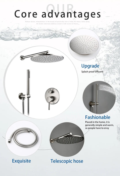 Brushed Stainless Steel Brass Built Installation Rain Shower
