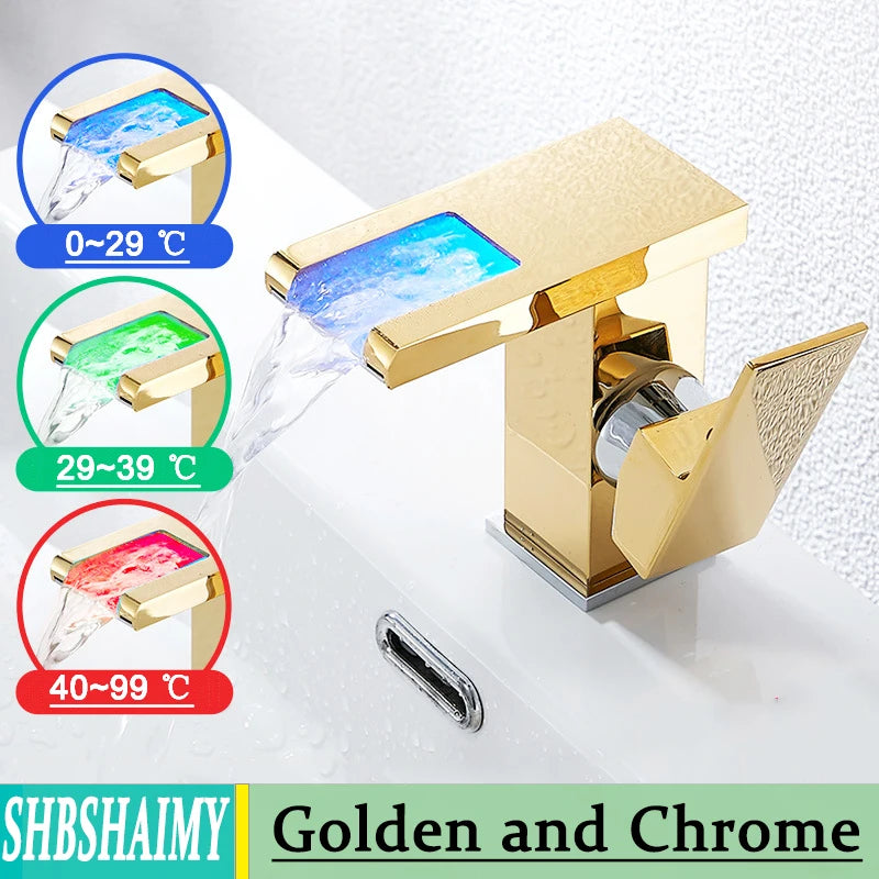 Bathroom Hydropower Led Waterfall Faucet Sink Basin Mixer