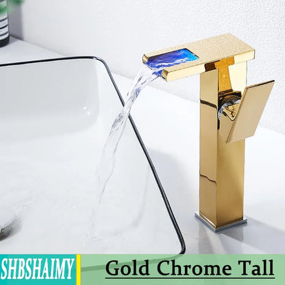 Bathroom Hydropower Led Waterfall Faucet Sink Basin Mixer