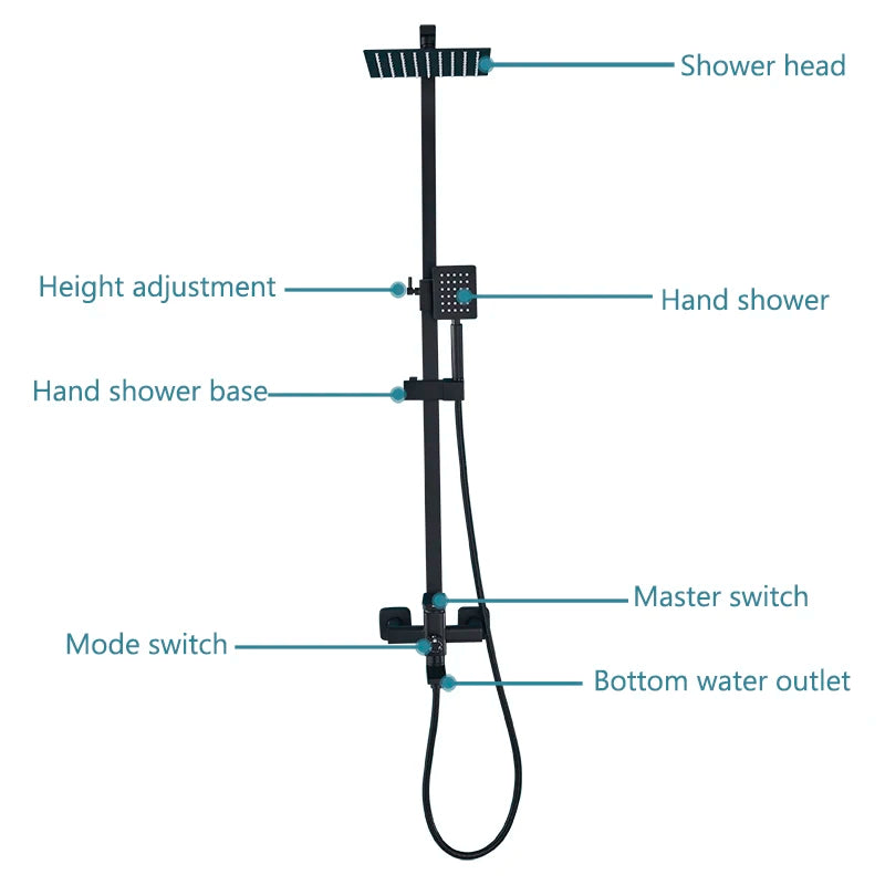 Matte Black Bathroom Shower Faucet 8/10/12inch Wall Mount