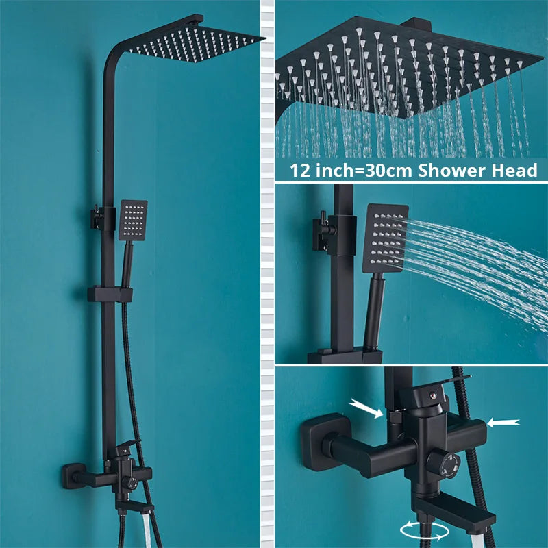 Uythner Bathroom Chrome/Black Shower Faucet Rotate Tub Spout