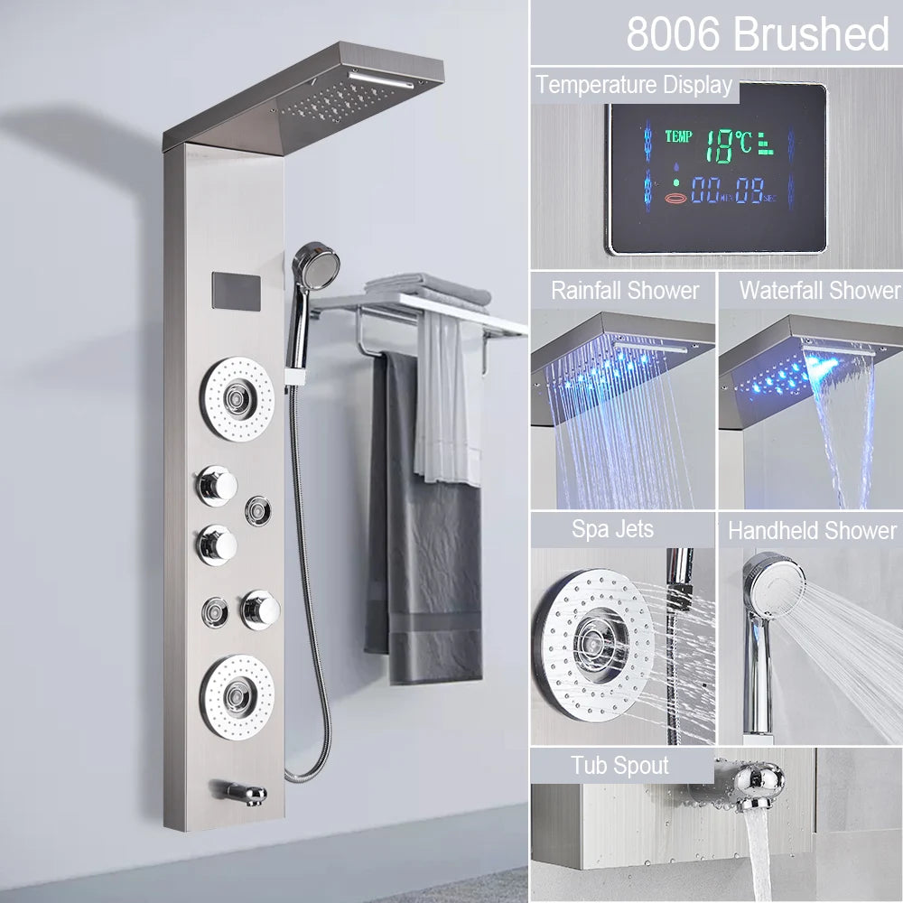 Led Light Shower Panel Waterfall Rain Digital Display