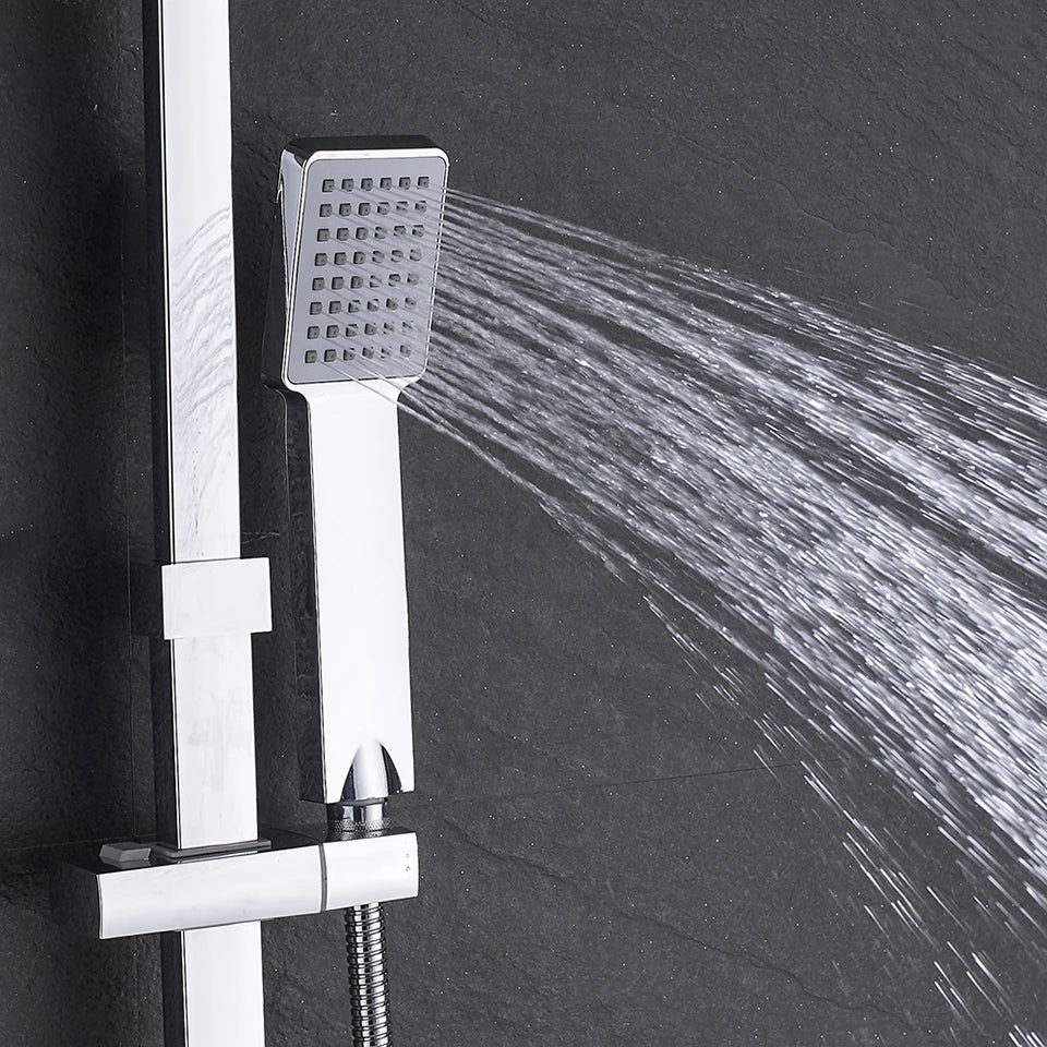 Uythner Bathroom Chrome/Black Shower Faucet Rotate Tub Spout