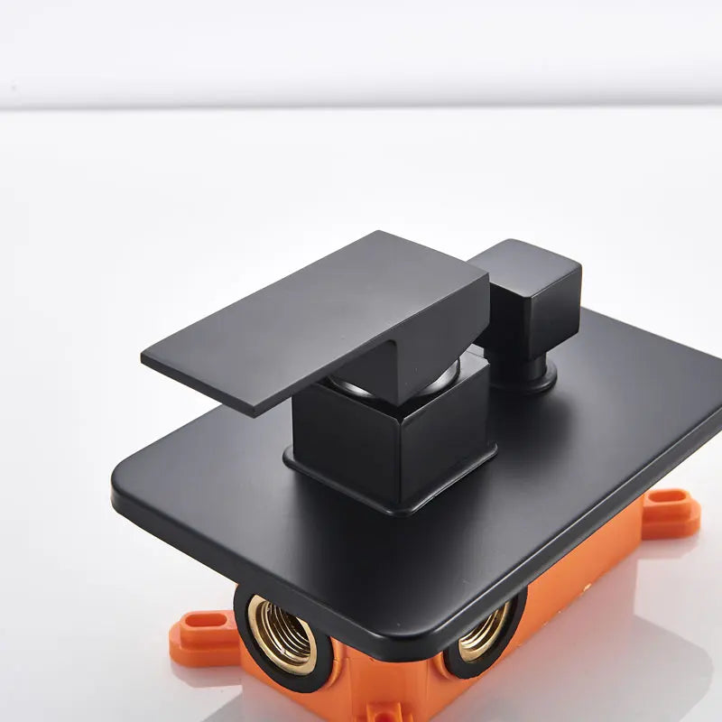 Matte Black Bathroom Shower Faucet Orange Box Rain