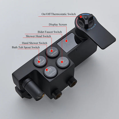 Matte Black Functions Display Screen Shower Faucet Bathroom
