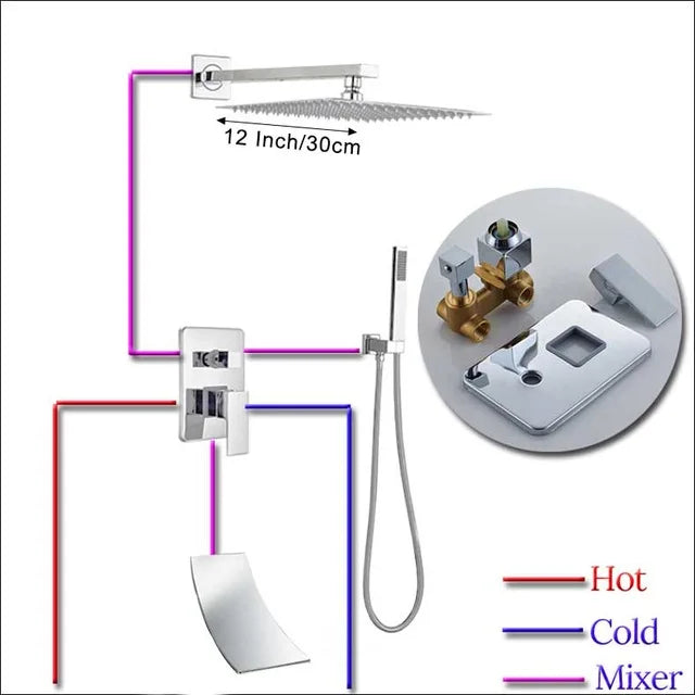 Rozin Wall Mount Rainfall Shower Faucet Chrome Concealed