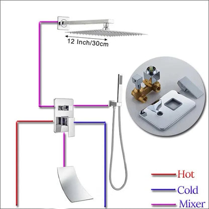 Rozin Wall Mount Rainfall Shower Faucet Chrome Concealed