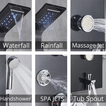 Luxury Black/Brushed Bathroom Shower Faucet Led Rainfall Shower