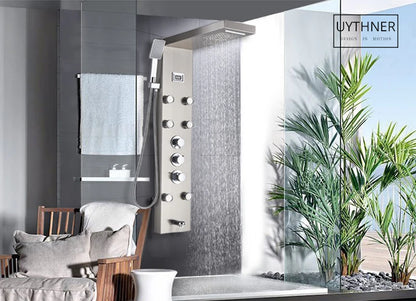 Black Bath Shower Thermostatic Mixer Shower Panel Rainfall
