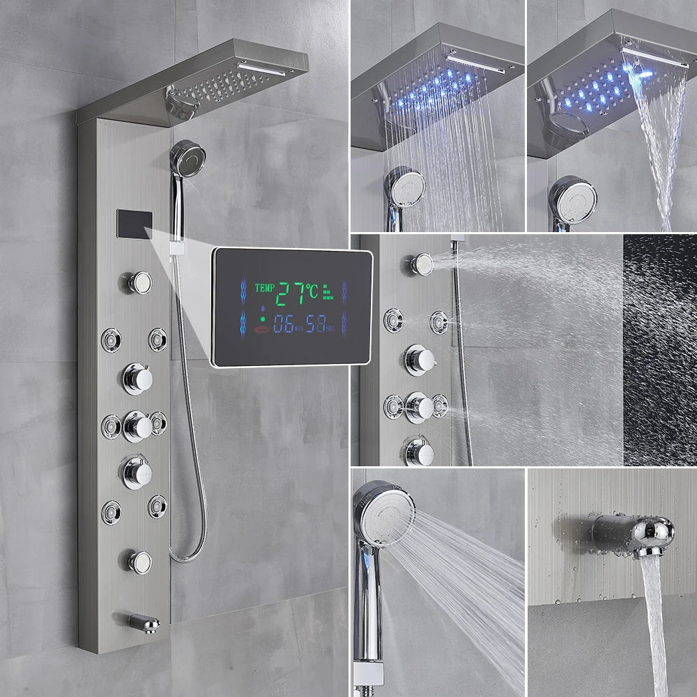 Golden Black Shower Panel Wall Rain Waterfall Shower