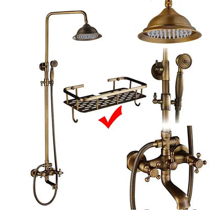 Antique Brass Shower Faucet Mixers Dual Handle Rainfall
