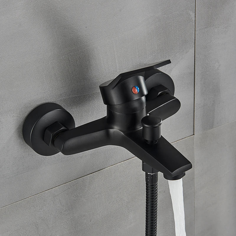 Matte Black Shower Faucet Wall Mount Bathroom Shower