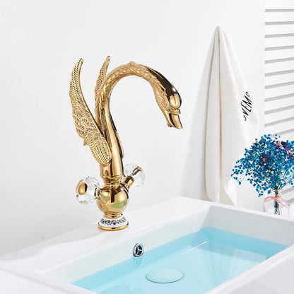 Golden Luxury Swan Basin Faucet Deck Mounted Bathroom