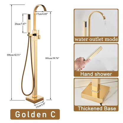 Shbshaimy Golden Floor Bathroom Bathtub Faucet Handshower Cold