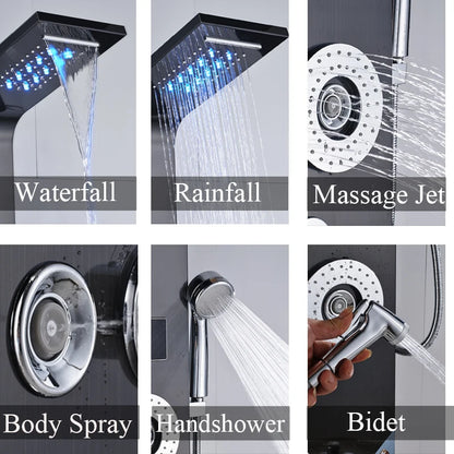 Luxury Black/Brushed Bathroom Shower Faucet Led Rainfall Shower