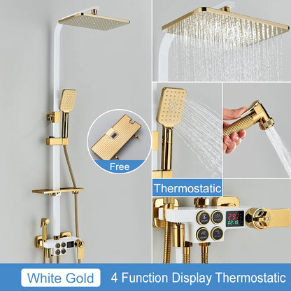 Black Thermostatic Lcd Shower Faucet Temperature Display Rainfall