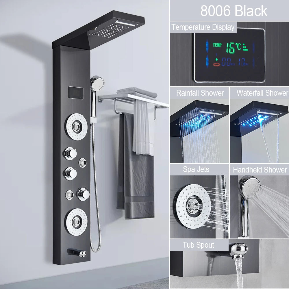 Led Light Shower Panel Waterfall Rain Digital Display