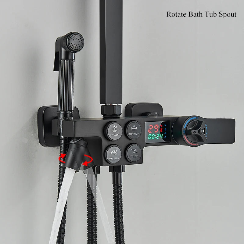 Matte Black Functions Display Screen Shower Faucet Bathroom