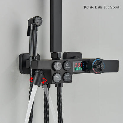 Matte Black Functions Display Screen Shower Faucet Bathroom