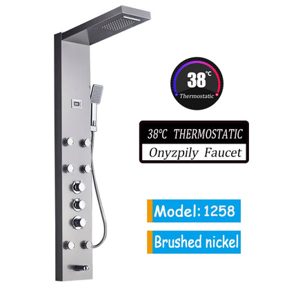 Luxury Black/Brushed Bathroom Led Shower Panel Tower System