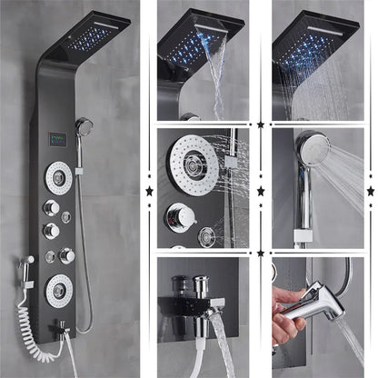 Luxury Black/Brushed Bathroom Shower Faucet Led Rainfall Shower