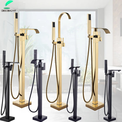 Shbshaimy Golden Floor Bathroom Bathtub Faucet Handshower Cold