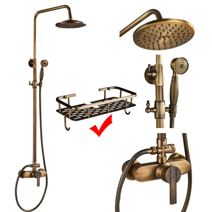 Antique Brass Shower Faucet Mixers Dual Handle Rainfall