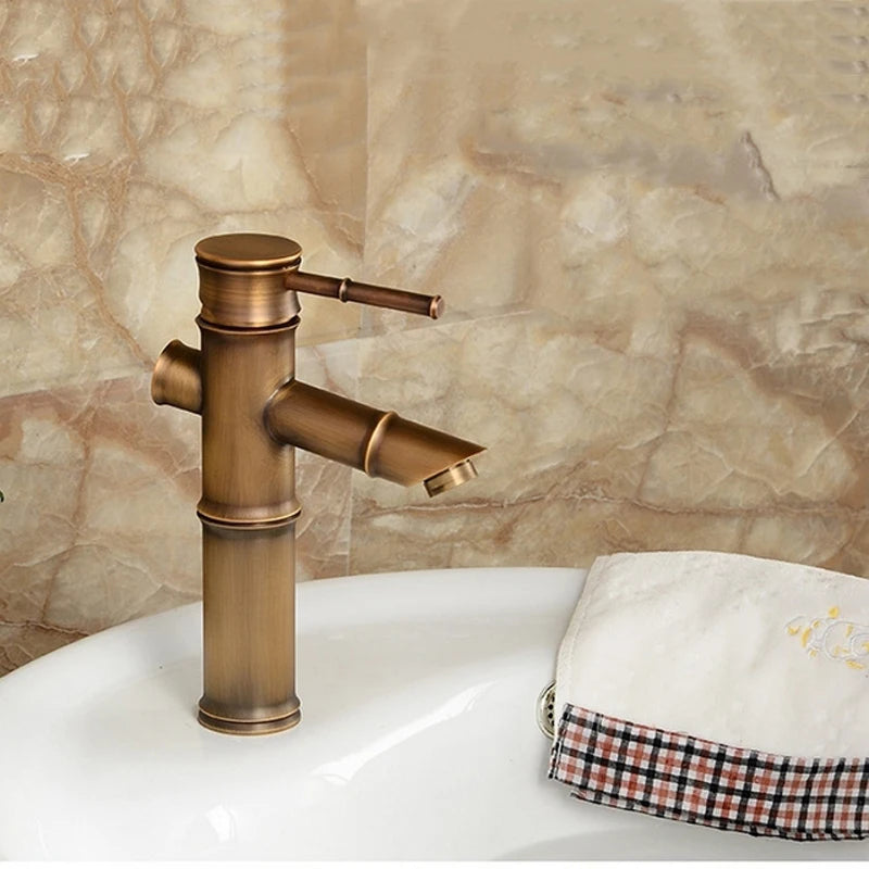 Bathroom Basin Faucet Antique Brass Bamboo Shape Faucet