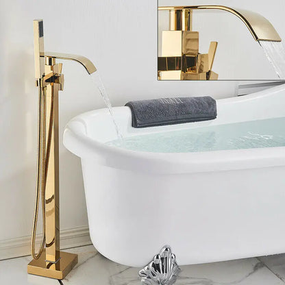 Shbshaimy Golden Floor Bathroom Bathtub Faucet Handshower Cold