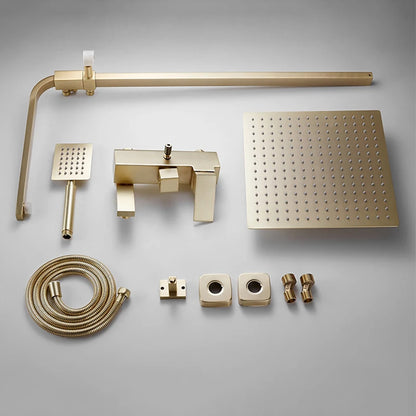 Bathroom Brushed Golden Shower Faucet Wall Mount Rainfall