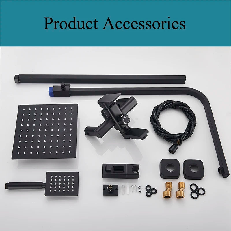 Matte Black Bathroom Shower Faucet 8/10/12inch Wall Mount