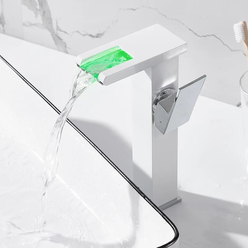 Bathroom Hydropower Led Waterfall Faucet Sink Basin Mixer