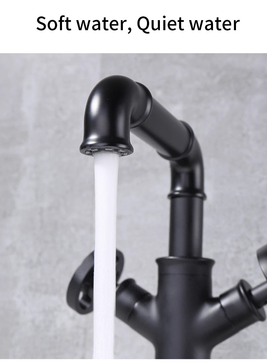 Basin Faucets Retro Industrial Style Matte Black Brass