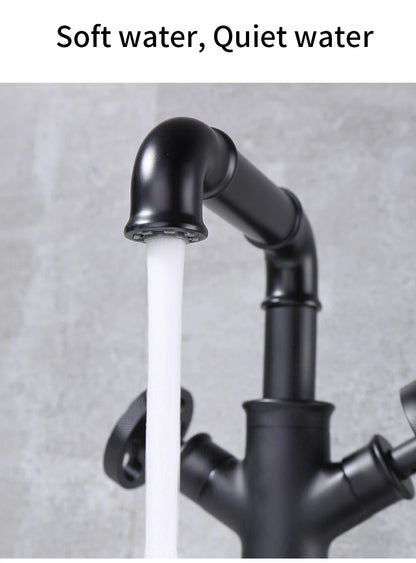 Basin Faucets Retro Industrial Style Matte Black Brass