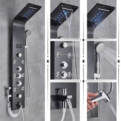 Luxury Black/Brushed Bathroom Shower Faucet Led Rainfall Shower