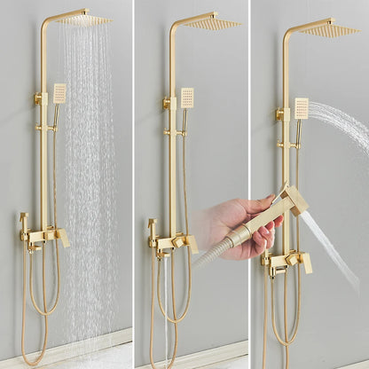 Rozin Brushed Gold Shower Wall Mounted Brass 4-Ways