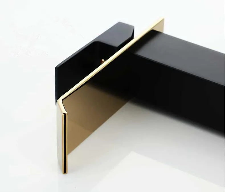 Basin Faucet Gold Black Waterfall Faucet Brass Bathroom