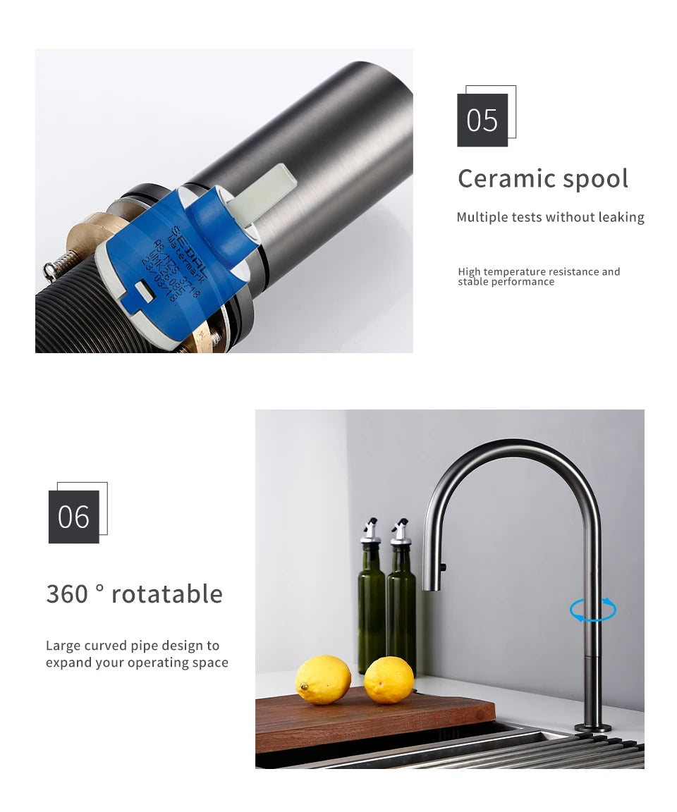 Pull Down Sink Faucet Brushed Gunmetal Black Handle