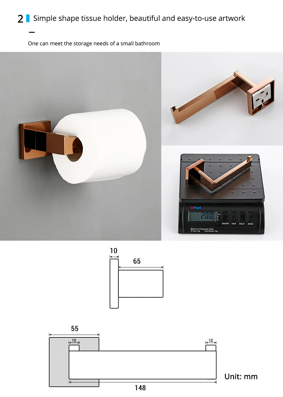 Rose Gold Bathroom Wall Mount Shelf Toilet Bath